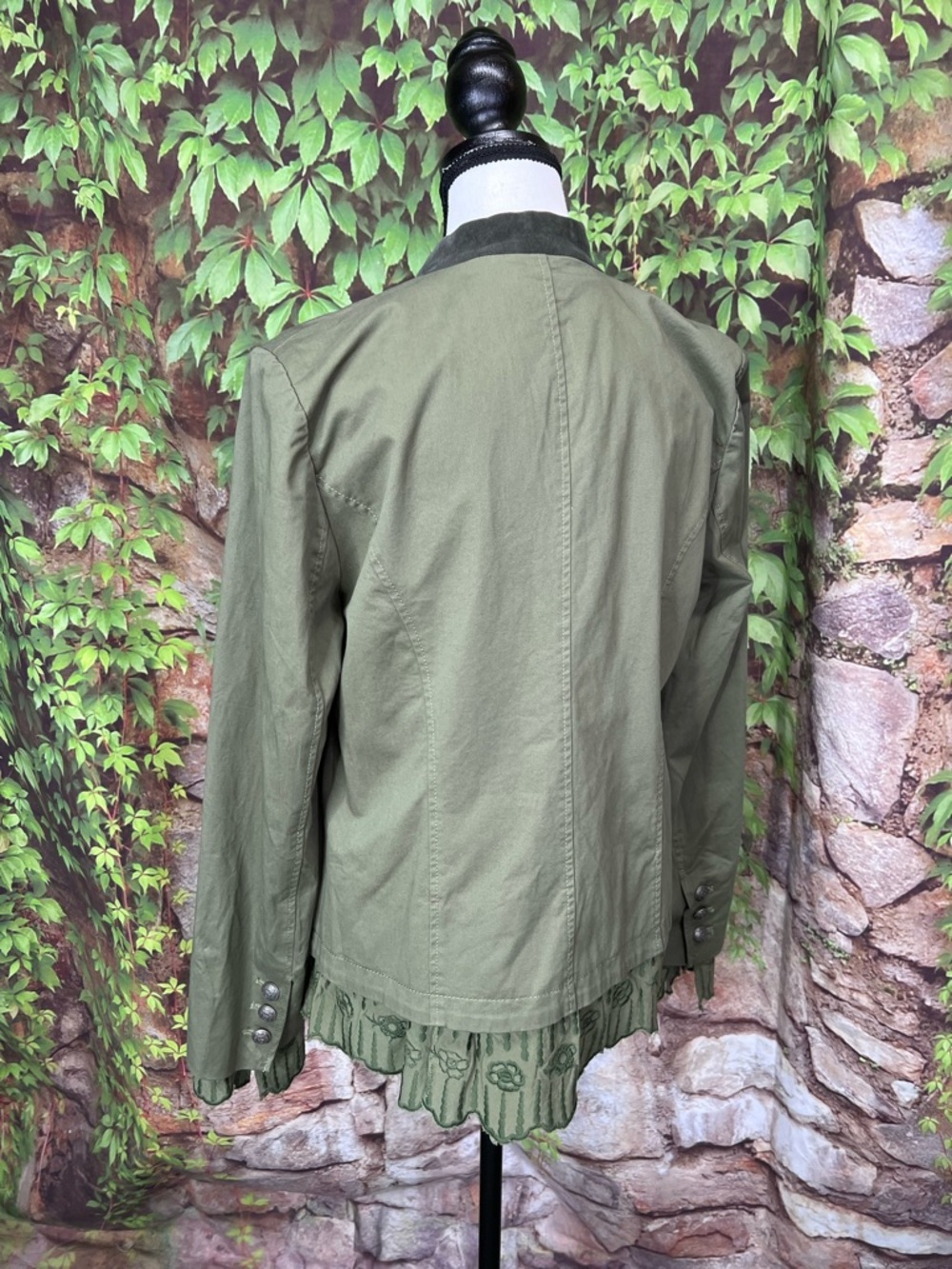 SUNDANCE Olive Ruffle Trim Boho Embroidery Military/Band Jacket, S - Picture 7 of 13